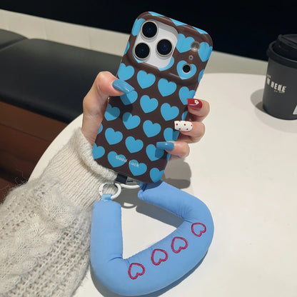 【ハート総柄】ハンドルストラップ付き ポップデザイン スマホケース｜iPhone対応 #260203