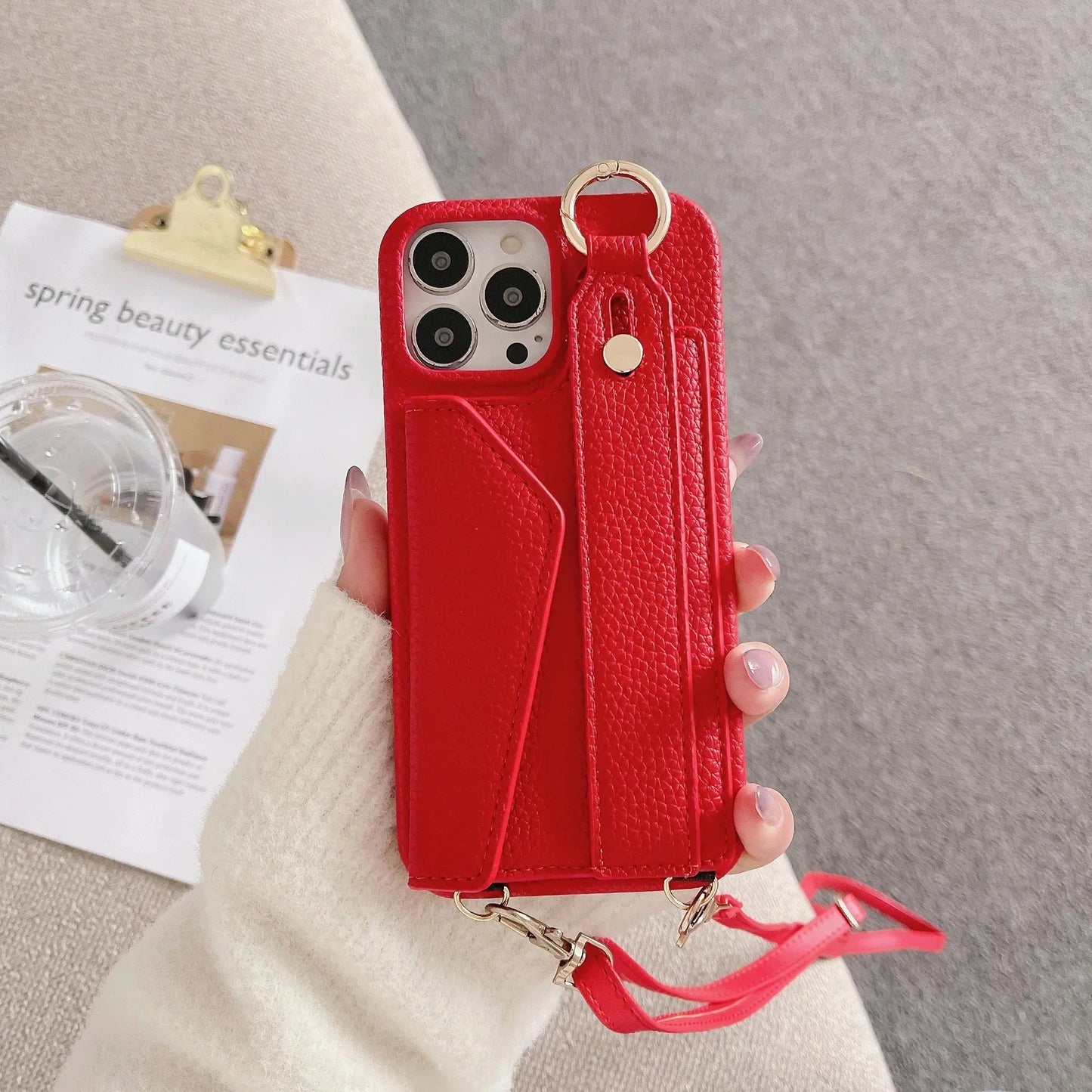 【ストラップ付き×カード収納】ウォレット レザー風 スマホケース｜iPhone対応 #250515