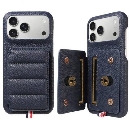 カード収納付き iPhoneケース｜キルティング レザー風デザイン・ロングストラップ付き #240528
