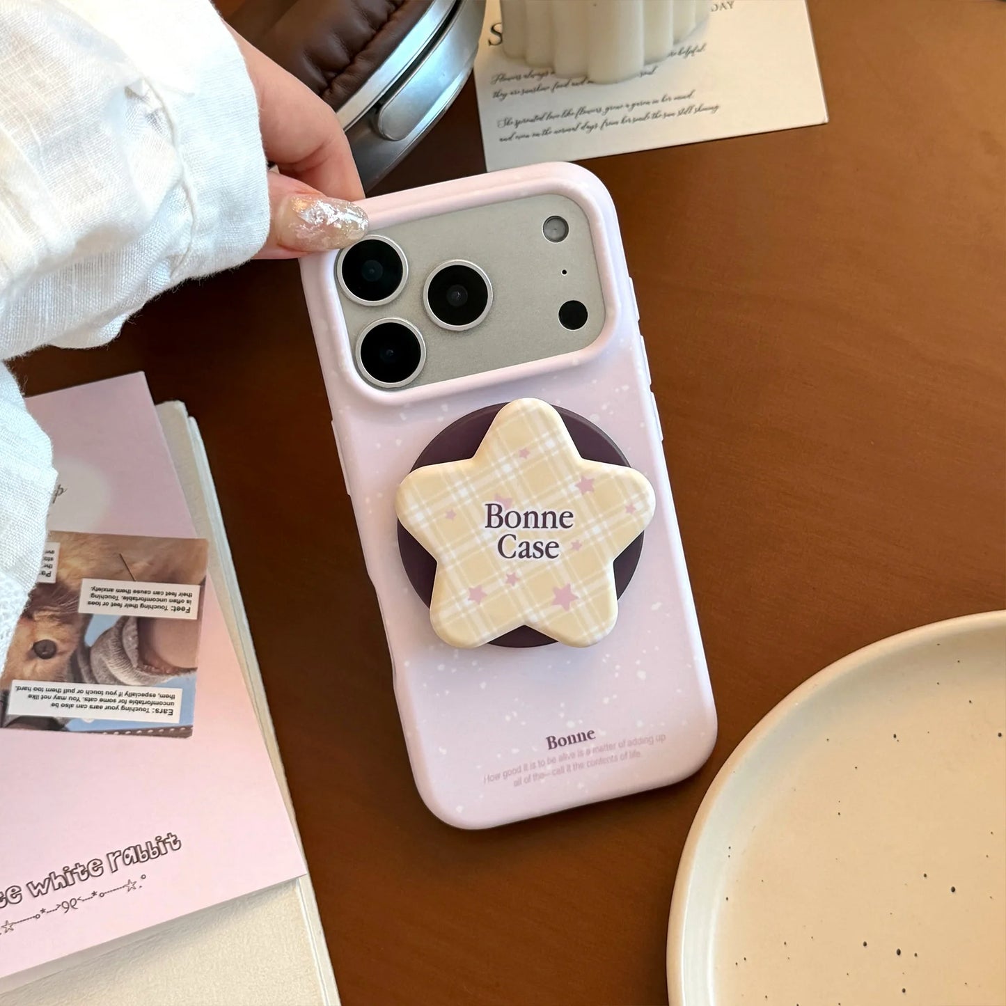 スターグリップ 淡色 iPhoneケース｜韓国ポップ・チェック柄・パステルカラー #230902