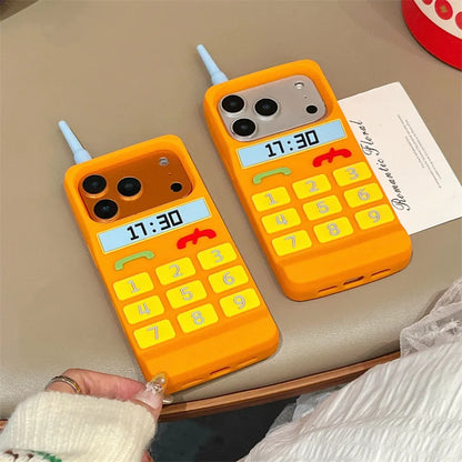 レトロフォン モバイル iPhoneケース｜立体デザイン・オレンジポップ #230711