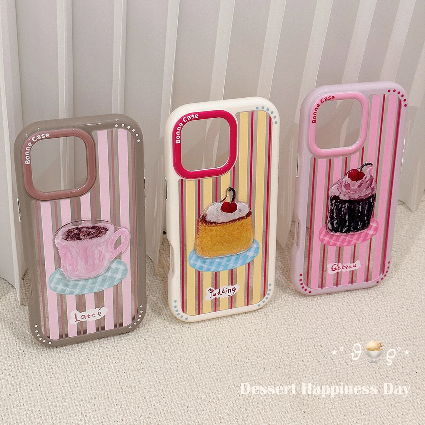 【カラフルストライプ】プリン ケーキ コーヒー スイーツ デザート アートスマホケース｜iPhone対応 #240925