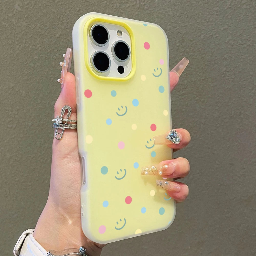 【ニコちゃんシリーズ】カラフル ポルカドット 水玉 スマイル iPhoneケース #260301