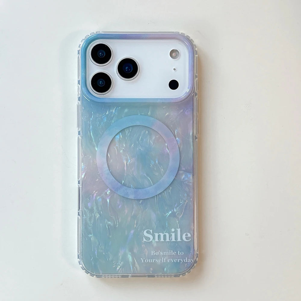 【Magsafe対応】大理石風 シェルグロウ オーロラパール スマホケース｜iPhone対応 #250127