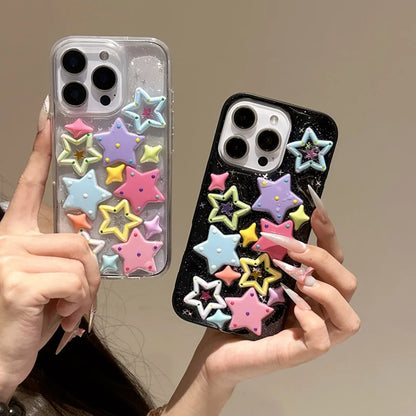 【立体スター柄】ポップで映えるクリアケース｜iPhone対応 #250522