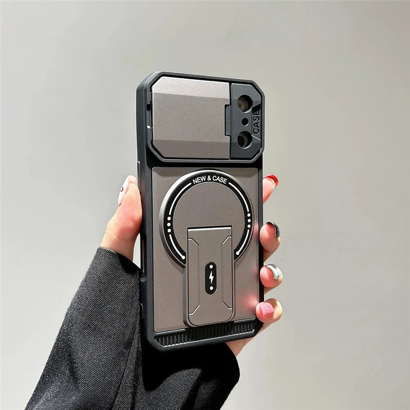 カメラカバー付き スタンド Magnet対応 iPhoneケース｜スライドレンズ保護 耐衝撃デザイン #240112