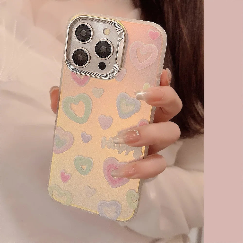 【立体ハートグリップ】パステルカラー キラキラ グリッターケース｜iPhone対応 #250504