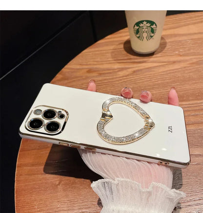 【キラキラビジュー ハート】リングスタンド ケース｜iPhone対応 #250526
