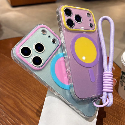 鮮やか クリア パステル バイカラー ストラップ付き Magnet内蔵 iPhoneケース  #260056