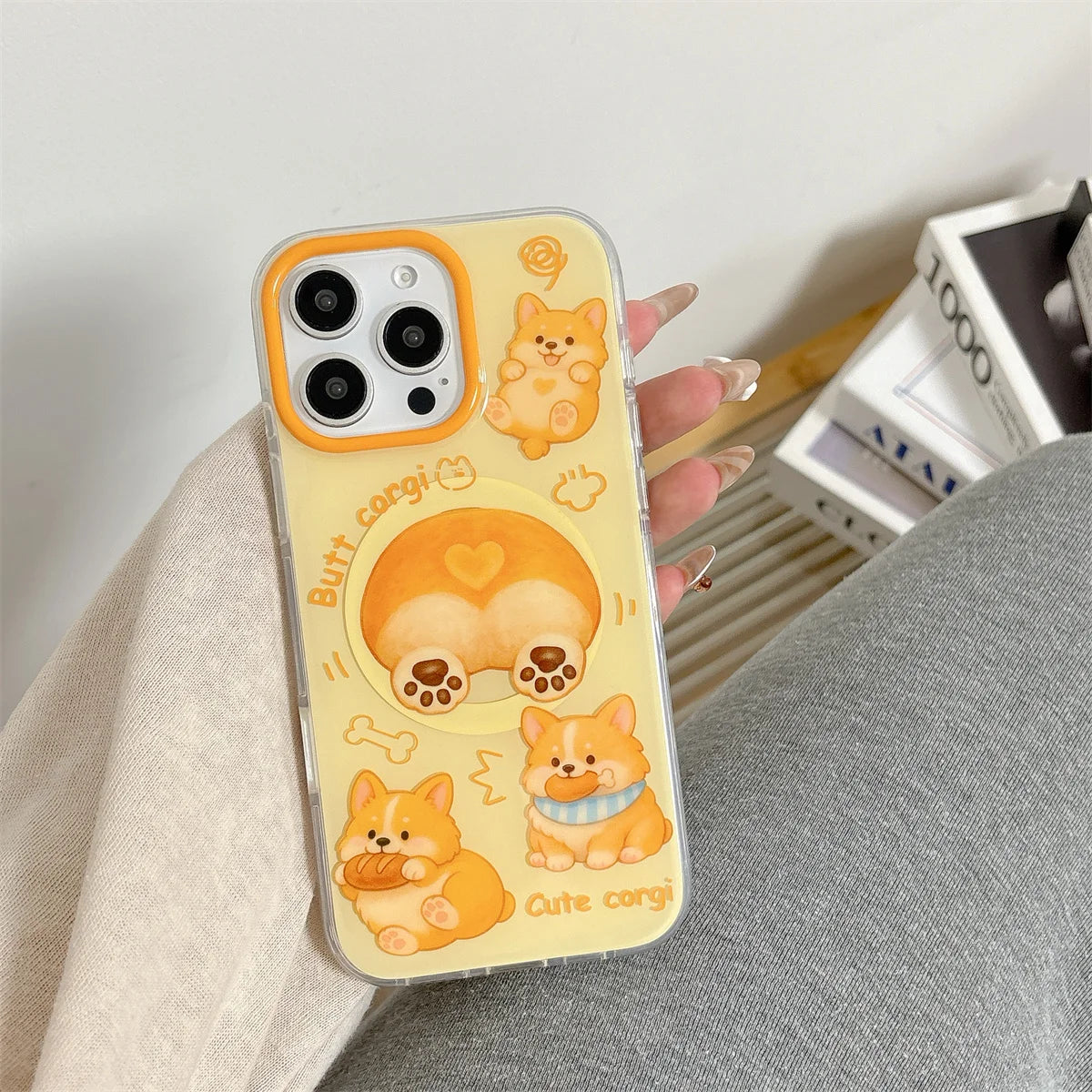 コーギーおしり 犬 グリップ付き iPhoneケース｜韓国風・立体デザイン #231213
