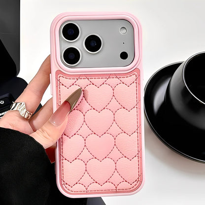 【ハートキルティング 】立体ステッチ レザー調 スマホケース｜iPhone対応 #241022