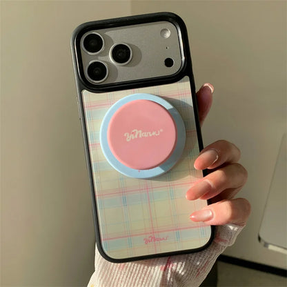 チェック柄 スタンドグリップ付き Magnet内蔵 iPhoneケース｜レトロデザイン #260003