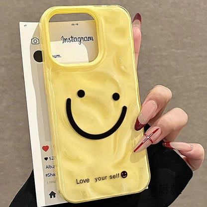 【ニコちゃんシリーズ】手書き風 スマイル 波型 立体デザイン iPhoneケース #260227