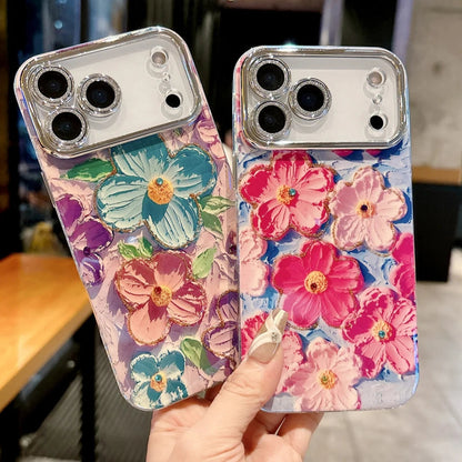 【フラワーアートシリーズ】カラフルハンドペイント風 キラキラレンズ保護 花柄 スマホケース｜iPhone対応 #251208