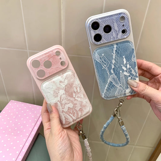 ホワイトレース調 デニム地 iPhoneケース｜ストラップ付き #230930