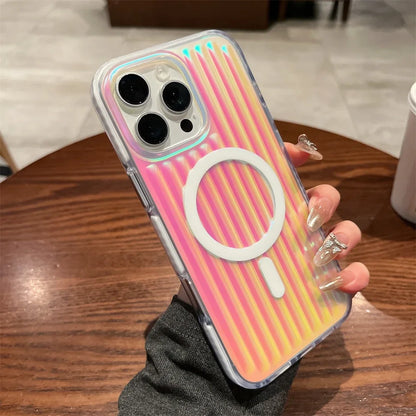 【Magnet内蔵】オーロラグラデーション 光沢リブ加工 スマホケース｜iPhone対応 #250831