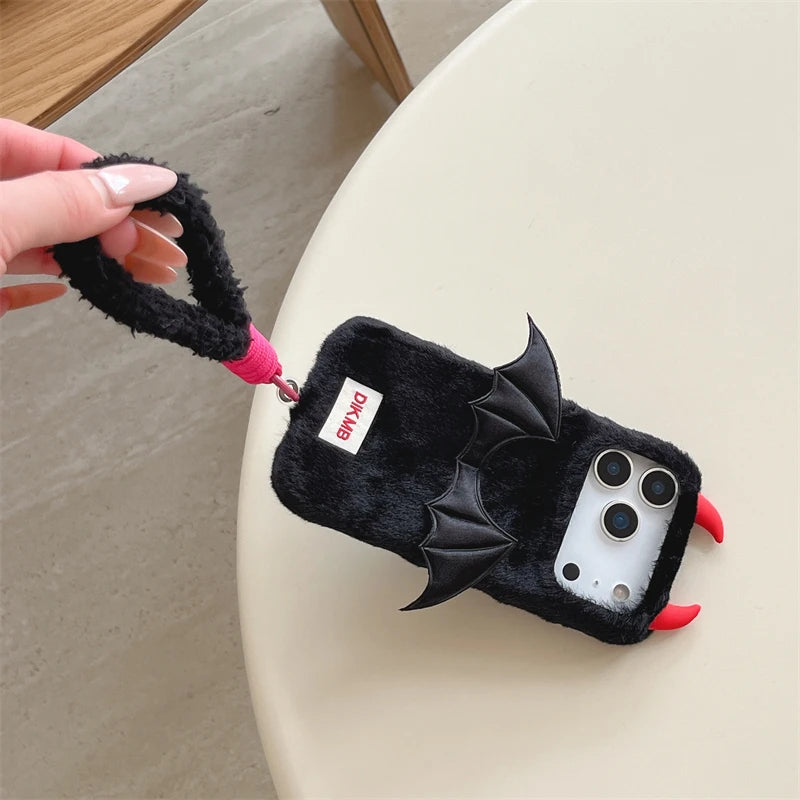 【デビルバットファー】あくまツノ付き×コウモリウィング もこもこスマホケース｜iPhone対応 🦇✨ #250111