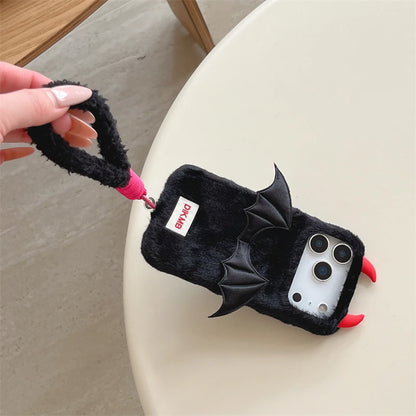 【デビルバットファー】あくまツノ付き×コウモリウィング もこもこスマホケース｜iPhone対応 🦇✨ #250111
