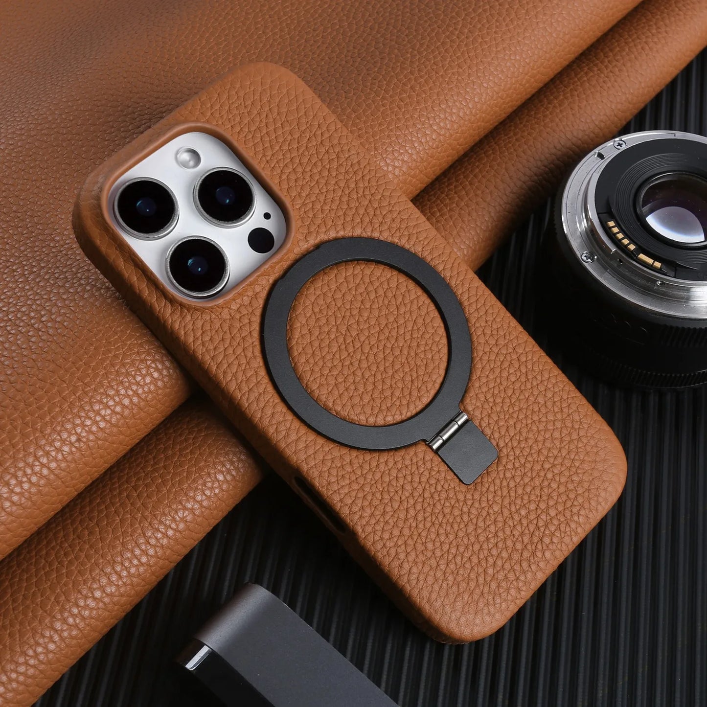 【本革シリーズ】折りたたみ スタンドリング付き レザースマホケース｜iPhone対応 #241013