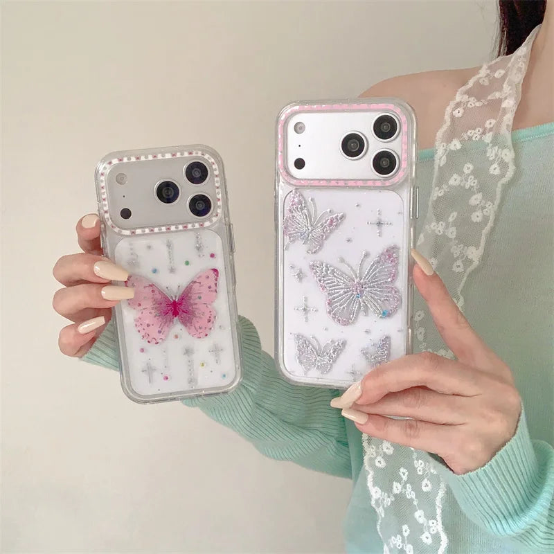 【金箔蝶柄】バタフライ グリッター iPhoneケース｜韓国Y2K・蝶モチーフ・キラキラデザイン #230822