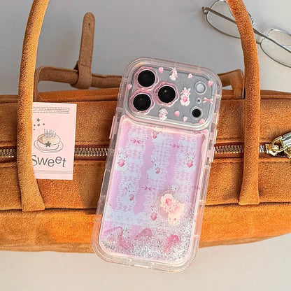 うさぎ＆いちご 流れるラメ iPhoneケース｜ピンク・ゆめかわデザイン #260033