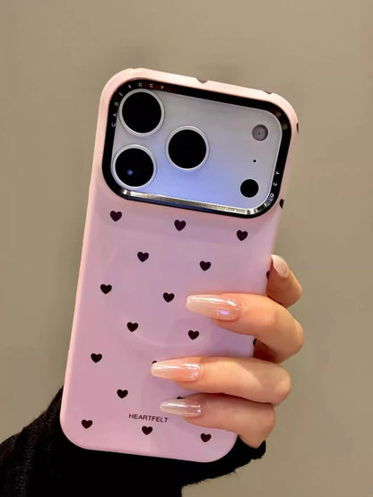 【フラワーハートグリップ】ハートドット×立体フラワーグリップ スマホケース｜iPhone対応 #250330