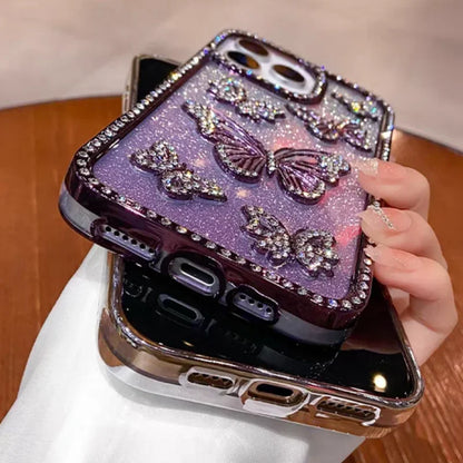 【ジュエリーバタフライ】立体バタフライ×ビジューグラデーション スマホケース｜iPhone対応 #250628