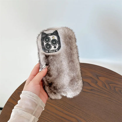 【ミャウファーキャット】猫耳カメラ × ふわふわ ファー スマホケース｜iPhone対応 #250205