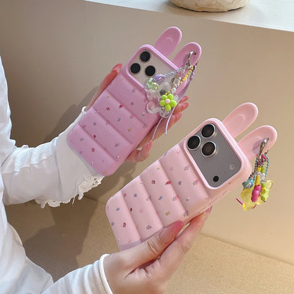 うさ耳 パフィー iPhoneケース ストラップ付き｜うさぎ・キルティング風・可愛い #261063
