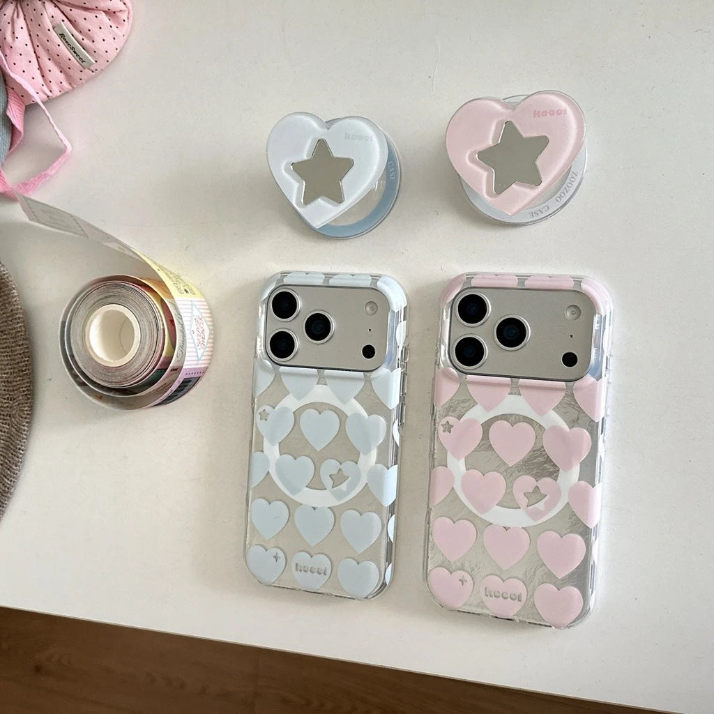 【Magsafe対応】ミラー付き ハートスターグリップ スマホケース｜iPhone対応 #250130