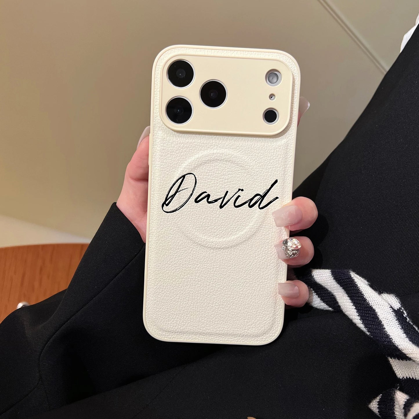 【カスタムシリーズ】名入れ レザー調 マグネット対応 スマホケース｜iPhone対応 #240725