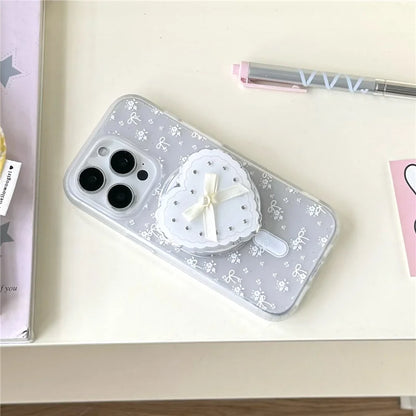 【フリルリボンハート】ガーリー×上品な淡色クリアケース｜iPhone対応 #250523