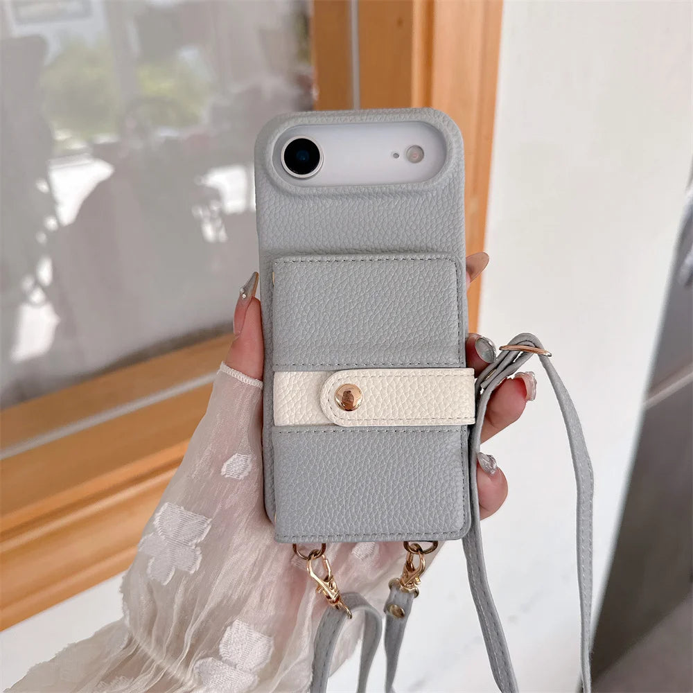 【カードポケットシリーズ】ストラップ付き 多機能PUレザー スマホケース｜iPhone対応 #251212