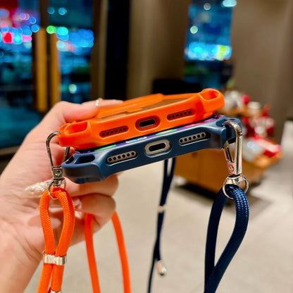 タフデザイン ロングストラップ付 耐衝撃 Magnet内蔵 クリア iPhoneケース #231109