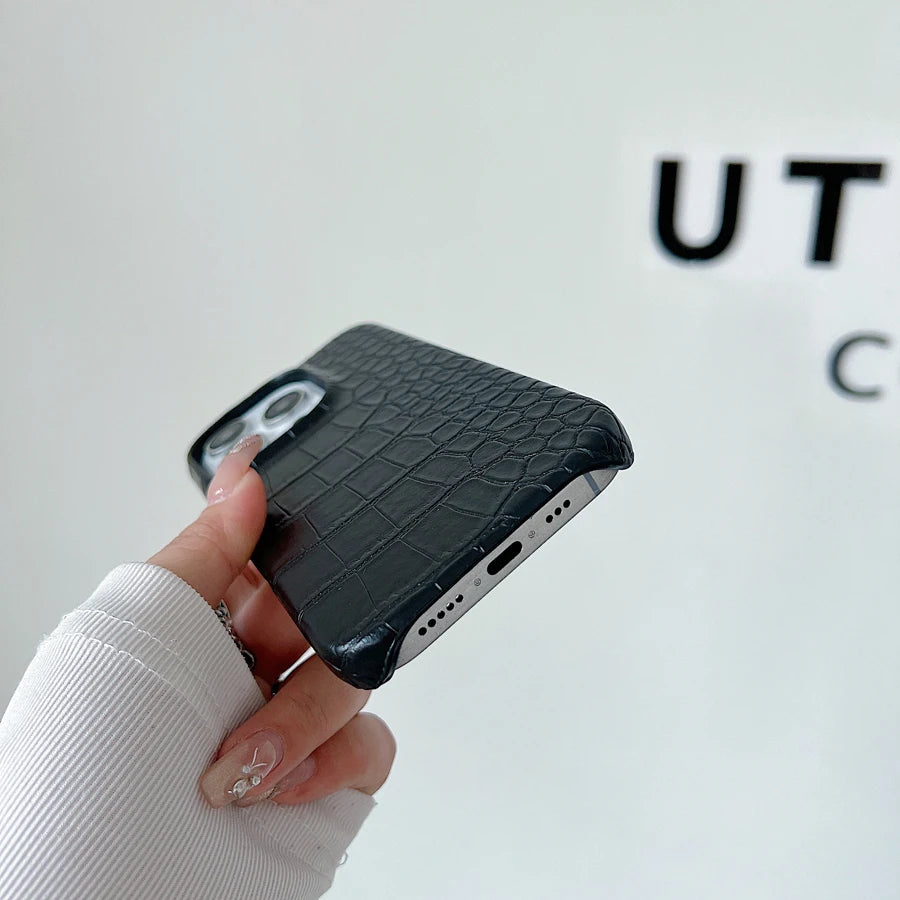 クロコ型押し iPhoneケース｜レザー調・シンプルデザイン #260106
