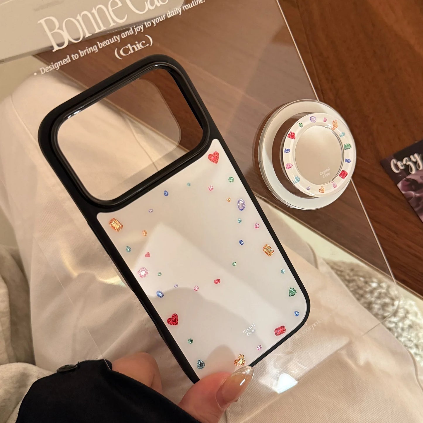 【ジュエルドット】iPhoneケース Magnetグリップ付き ｜キラキラ・上品ガーリー #231022