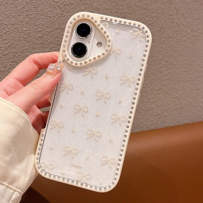 【プチリボン柄】ラインストーンフレーム キャンディーカラー クリアケース｜iPhone対応 #250527