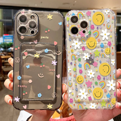 【ニコちゃんシリーズ】カラフルスマイル カード収納付き ソフトiPhoneケース #260228