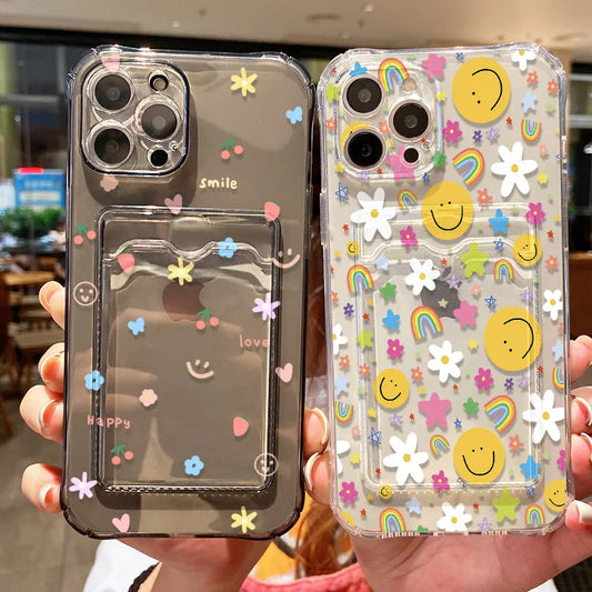 【ニコちゃんシリーズ】カラフルスマイル カード収納付き ソフトiPhoneケース #260228