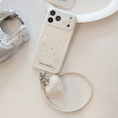 ドット柄 ハートチャームストラップ付き iPhoneケース｜淡色パステル #260049