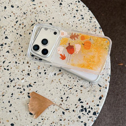 【流れるシリーズ】どんぐり もみじ 秋モチーフ きらきらラメ グリッター クリアスマホケース｜iPhone対応 #241018