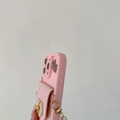 【チェーンポーチシリーズ】リボンチャーム付き ストラップ付属 スマホケース｜iPhone対応 #251213