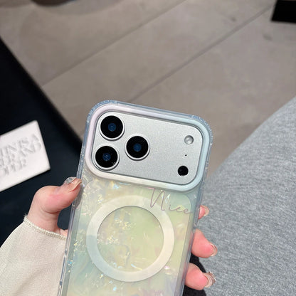 【Magnet内蔵】大理石風 シェルグロウ オーロラパール スマホケース｜iPhone対応 #250127