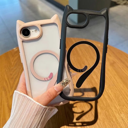 【猫耳シリーズ】Magnet内蔵 しっぽデザイン カラーフレーム iPhoneケース #240215