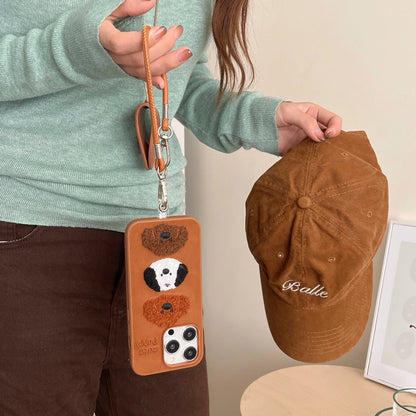 【もこもこパピー】ふわふわ犬デザイン×レザーストラップ付き スマホケース｜iPhone対応 #250328