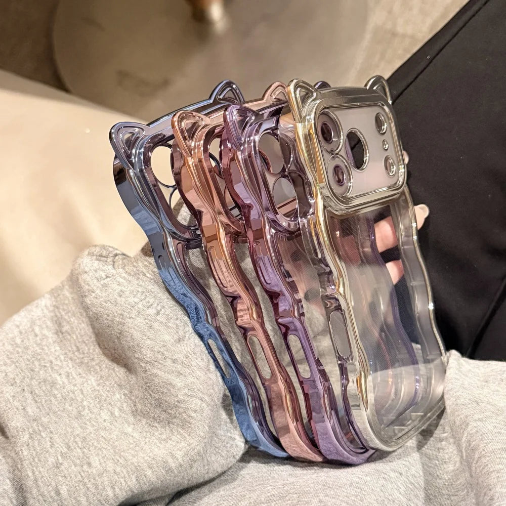 【猫耳シリーズ】ウェーブフレーム ラメ グリッター クリア iPhoneケース ソフトTPU #240216