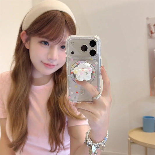 カラフルフラワー モチーフ Magnetスタンド クリア iPhoneケース｜ナチュラル・韓国風 #231025