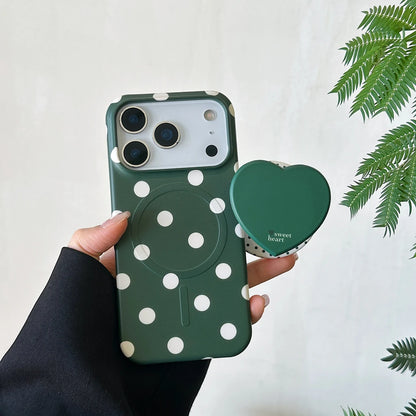 ハートグリップ ドット 水玉デザイン iPhoneケース｜マグネット内蔵・韓国風 #231223