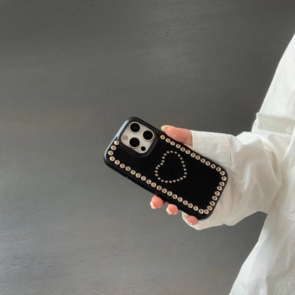 【ハートスタッズシリーズ】レザー・デニム調 シルバー スタッズ スマホケース｜iPhone対応 #251205