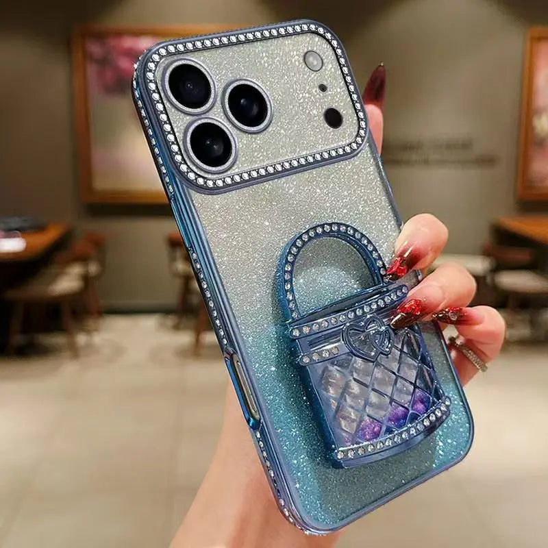 【バッググリッター】3Dバッグ モチーフ付き グラデーション ラメ スマホケース｜iPhone対応 #250301
